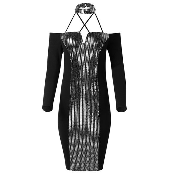 VENUS Dresses & Skirts - Venus Embellished Strappy Metallic Choker Dress XS